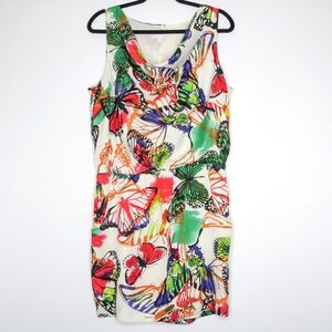 New York & Company Womens Short Dress Size Large Multicolor Butterfly Drape Neck